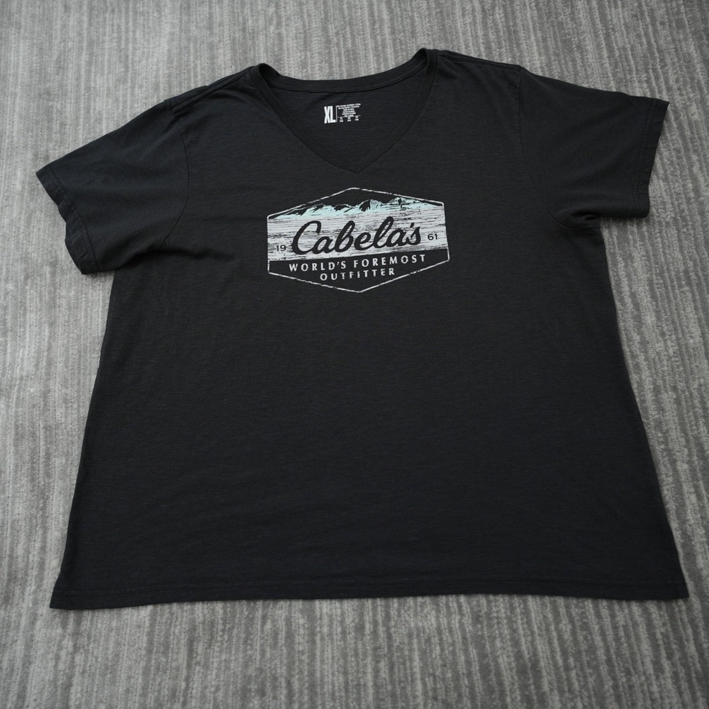 Cabela's T Shirt Women's‎ Black Short Sleeve V Neck Cotton Short Sleeve Tee XL